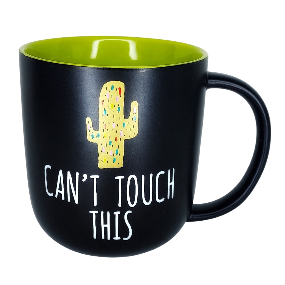Black 18 fl. oz. Mug Gold Cactus "Can't Touch This" Green Interior Coffee Cup